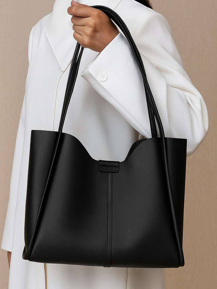 women black solid tote bag - 22225320 -  Standard Image - 4