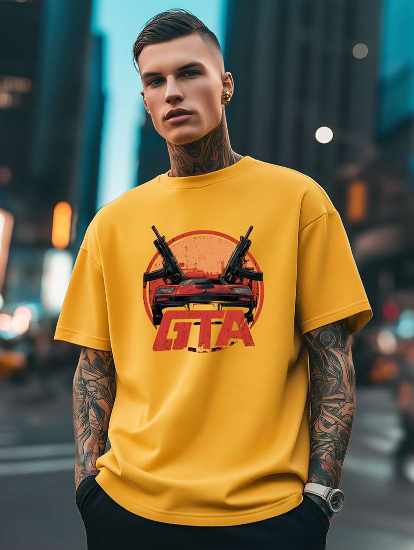 men front print short sleeve oversized t-shirt