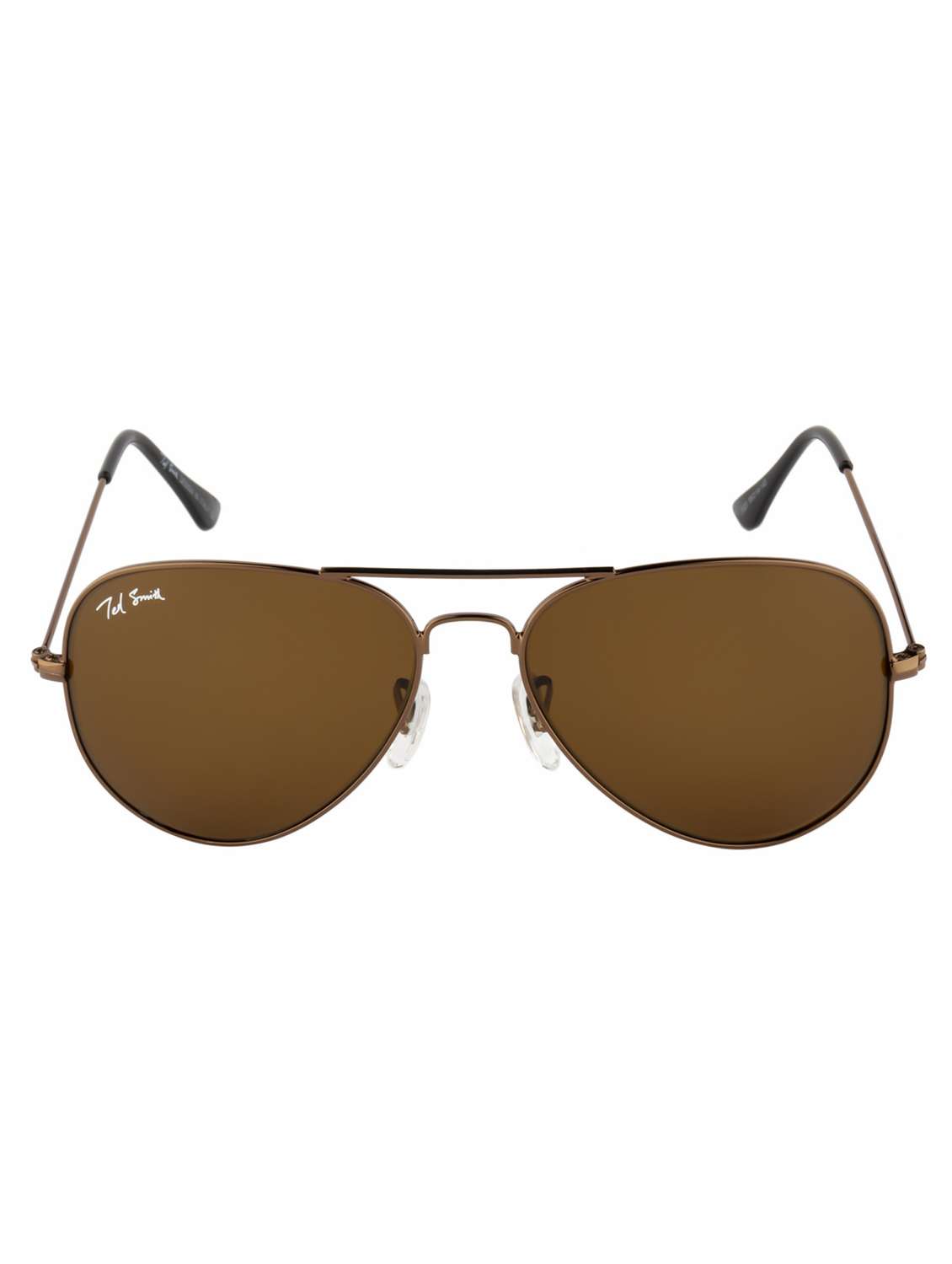 ted smith unisex aviator sunglasses brown metal frame brown glass lenses classic style - 22225365 -  Standard Image - 1