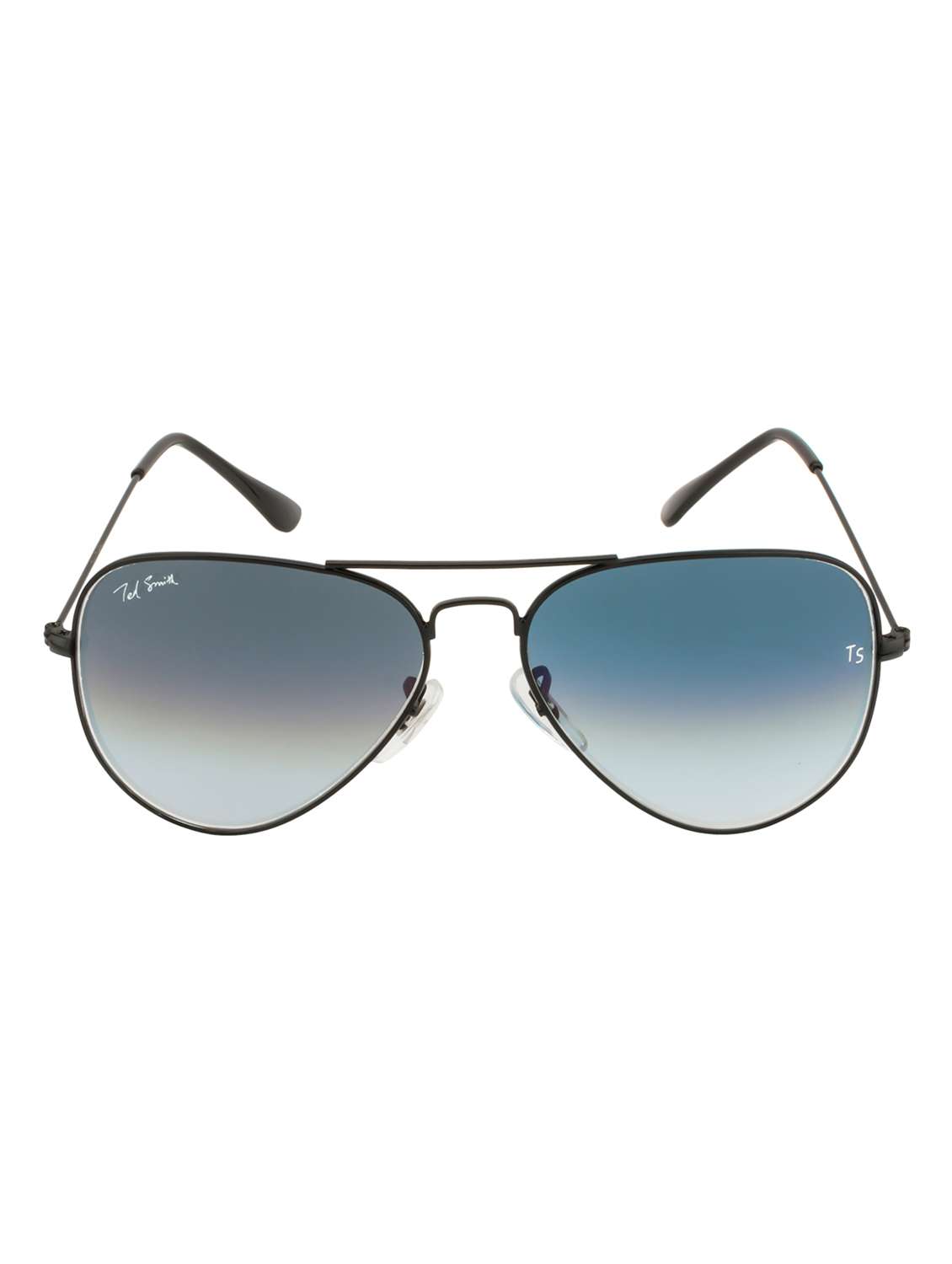 ted smith unisex aviator sunglasses – matt black metal frame , light blue graded glass lenses, classic style. - 22225366 -  Standard Image - 1