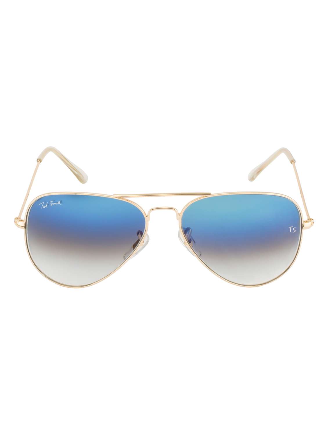ted smith unisex aviator sunglasses – gold metal frame , blue graded glass lenses, classic style. - 22225367 -  Standard Image - 1