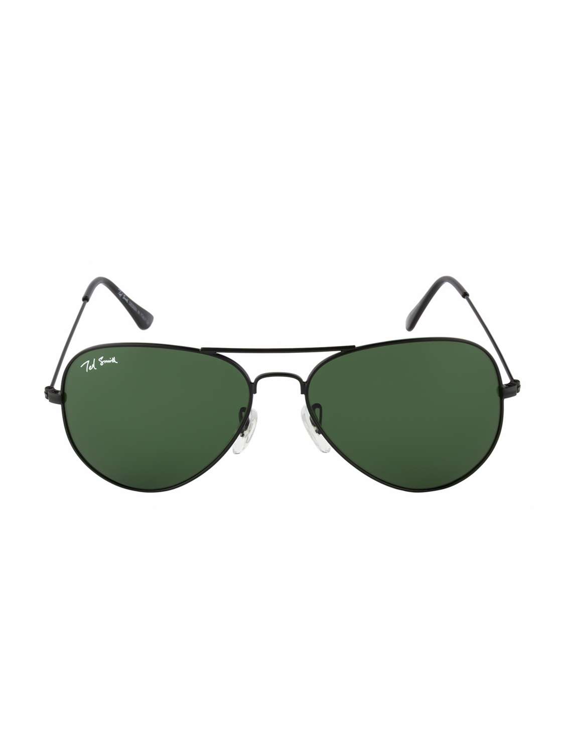 ted smith unisex aviator sunglasses – matt black metal frame , green glass lenses, classic style. - 22225368 -  Standard Image - 1