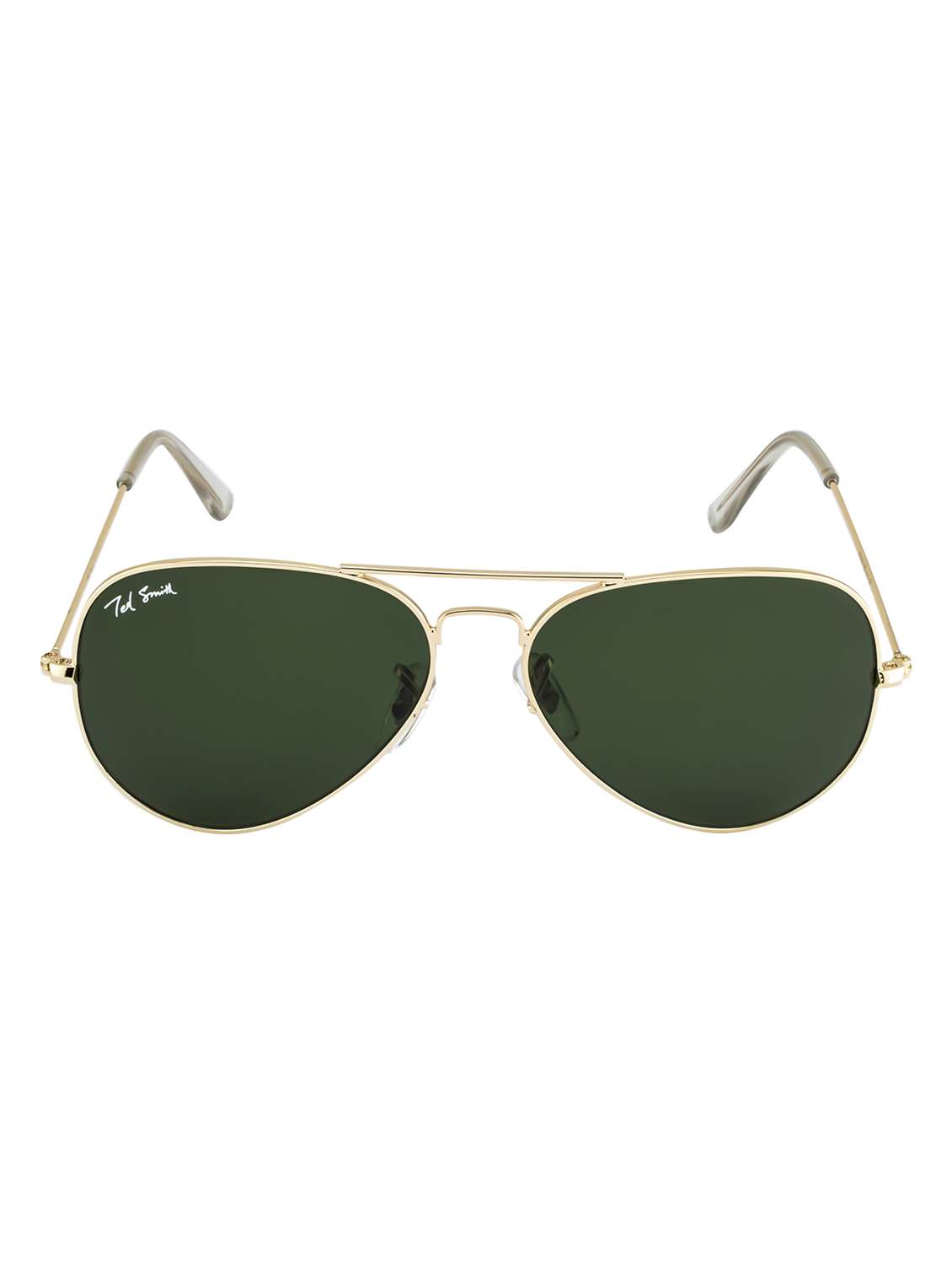 ted smith unisex aviator sunglasses – gold metal frame , dark green glass lenses, classic style. - 22225370 -  Standard Image - 1