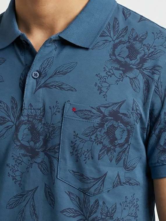 men floral printed short sleeve regular fit polo t-shirt - 22225440 -  Standard Image - 1