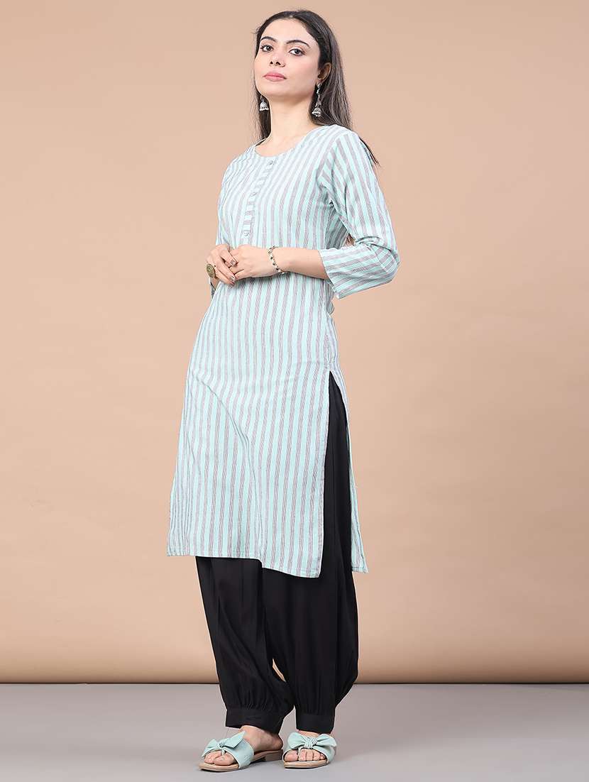 women striped round neck straight kurta  - 22226067 -  Standard Image - 1