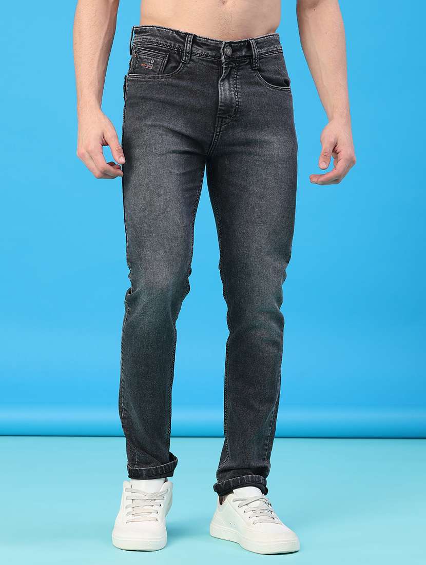 men washed mid rise full length slim fit jeans
