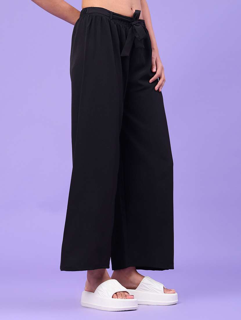 Women Solid Mid Rise Wide Leg Trouser - 22226129 -  Standard Image - 1