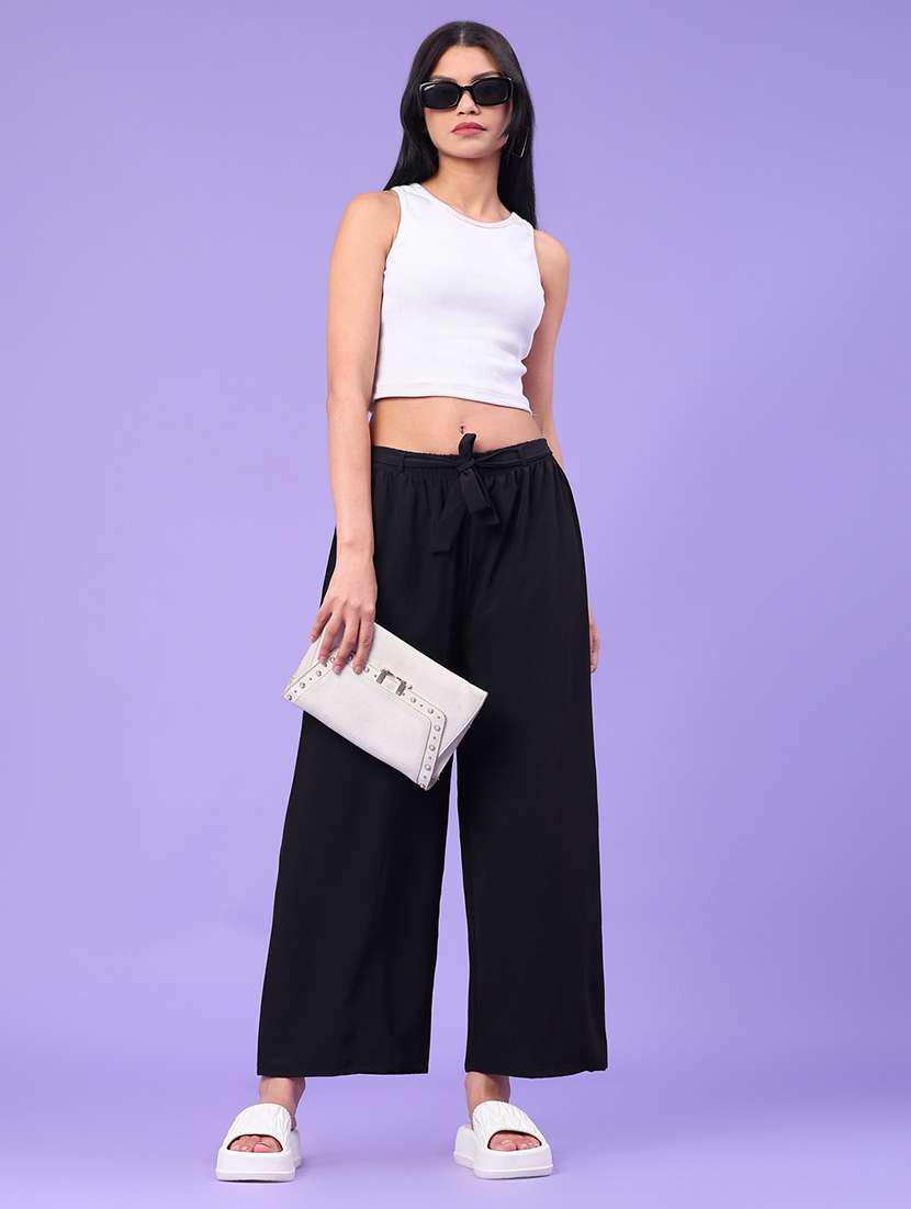 Women Solid Mid Rise Wide Leg Trouser - 22226129 -  Standard Image - 4