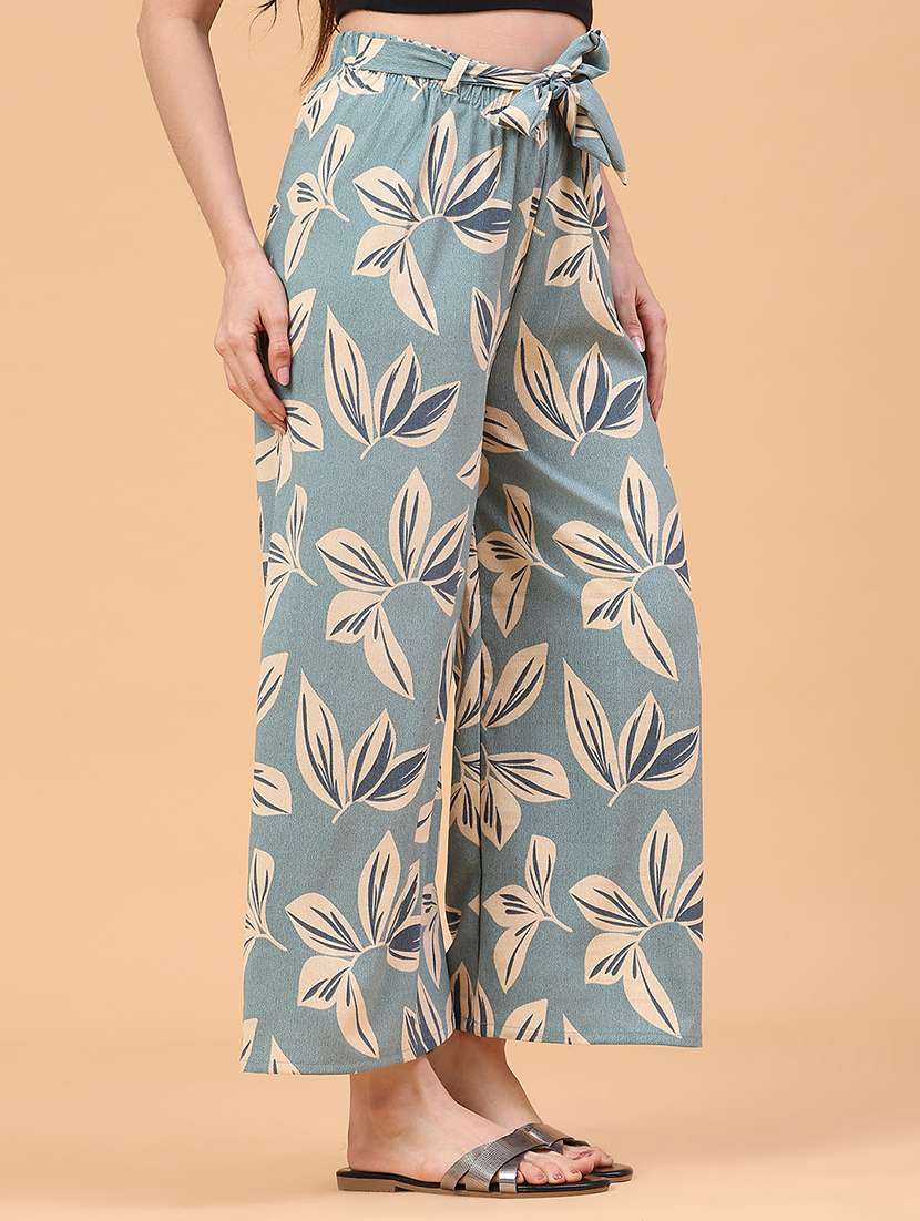 women printed mid rise wide leg trouser - 22226185 -  Standard Image - 1