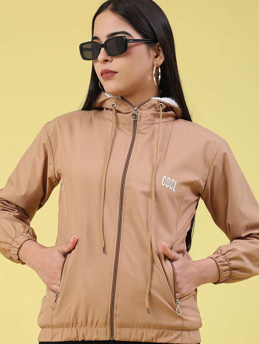women solid long sleeve hooded jacket