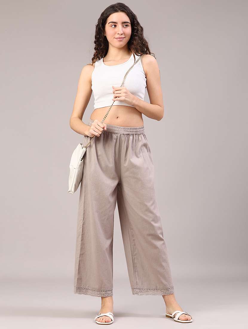 women solid mid rise straight palazzo - 22226284 -  Standard Image - 4