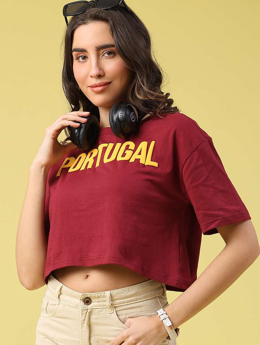 women printed short sleeve crop t-shirt