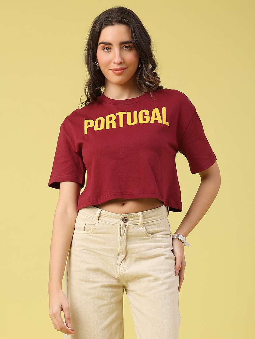 women printed short sleeve crop t-shirt - 22226333 -  Standard Image - 1