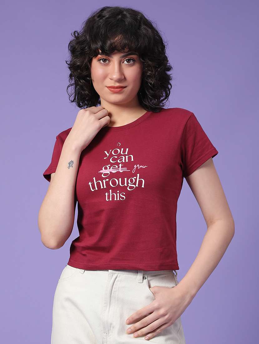 women printed short sleeve crop t-shirt - 22226334 -  Standard Image - 1