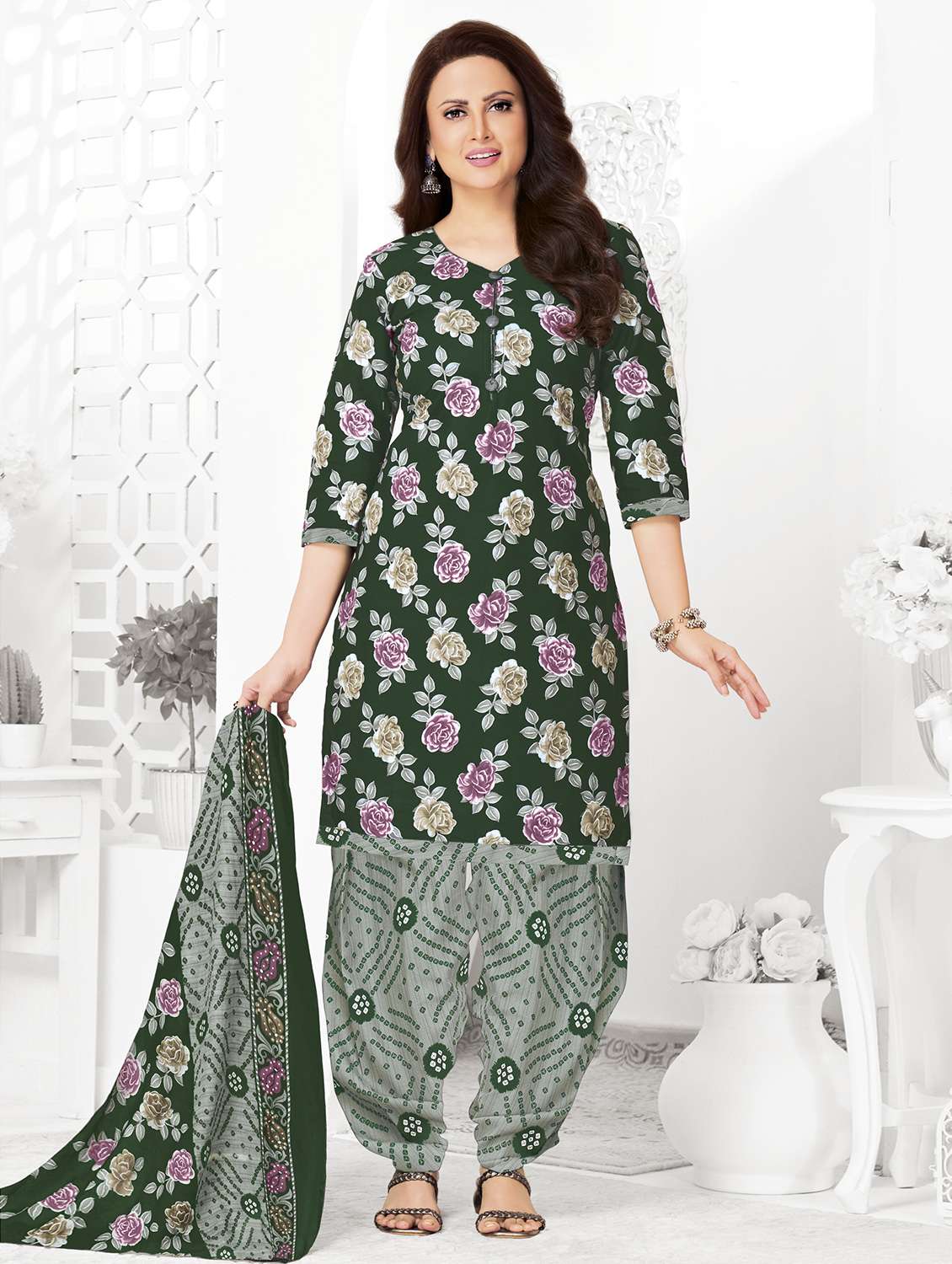 women floral printed unstitched salwar suit set