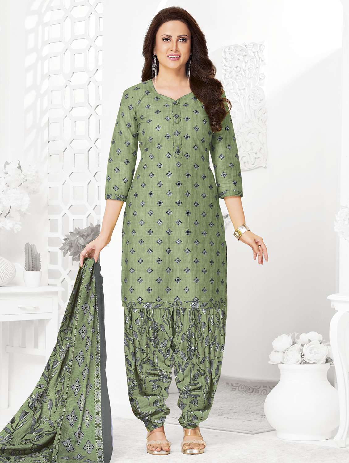 women printed unstitched salwar suit set