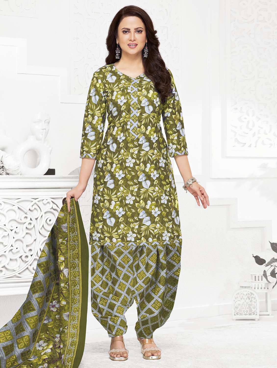 women floral printed unstitched salwar suit set
