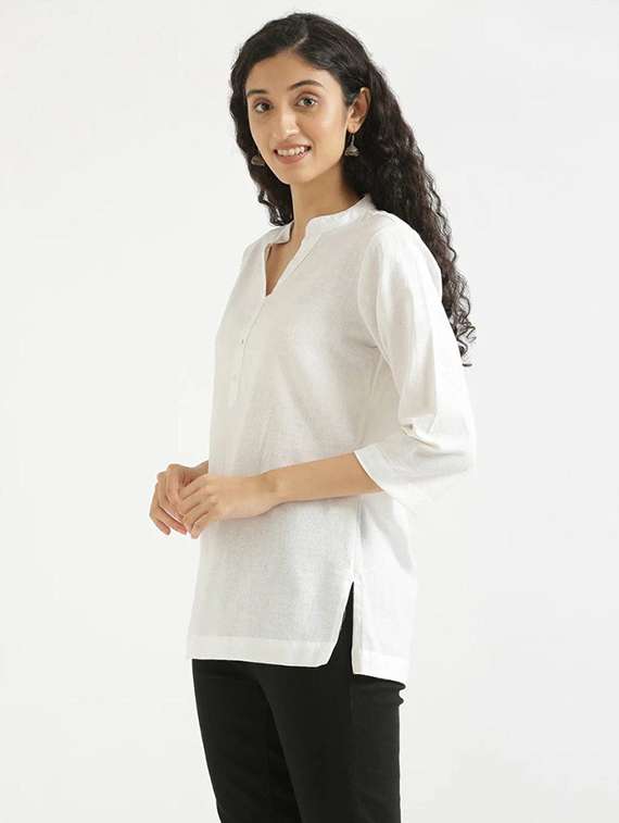 women solid three quarter sleeve straight kurti - 22226445 -  Standard Image - 1