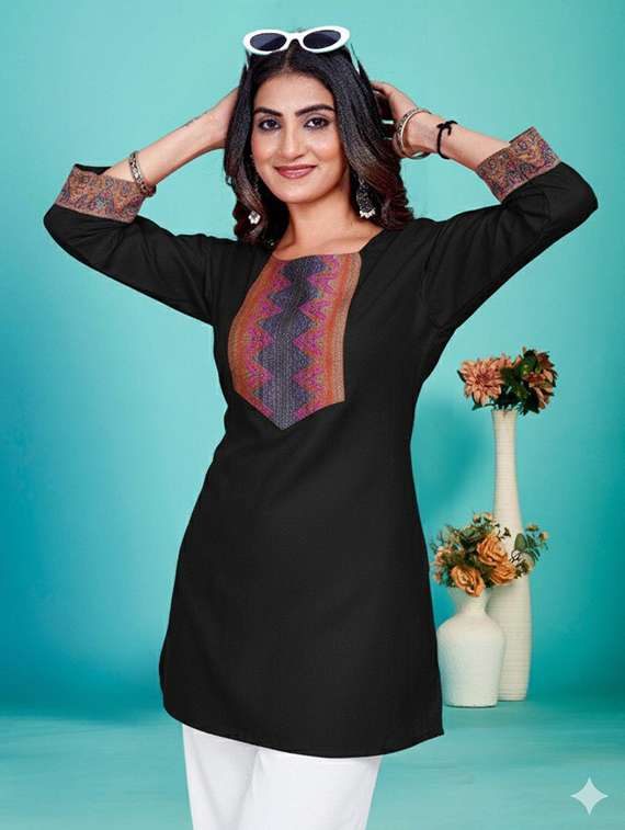 women embroidered three quarter sleeve straight kurti - 22226446 -  Standard Image - 4