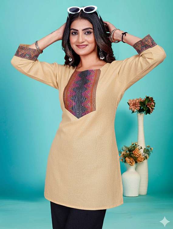women embroidered three quarter sleeve straight kurti - 22226447 -  Standard Image - 4