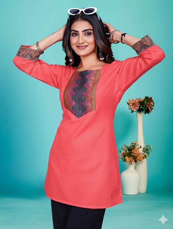women embroidered three quarter sleeve kurti - 22226448 -  Standard Image - 4