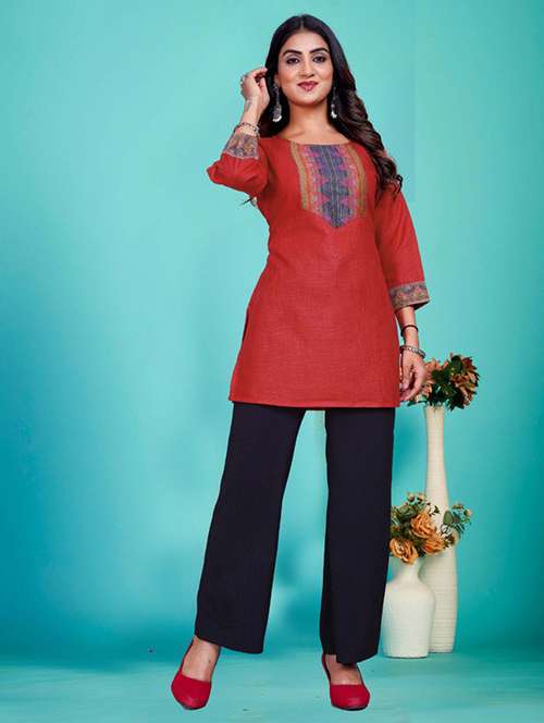 women embroidered three quarter sleeve kurti - 22226449 -  Standard Image - 0