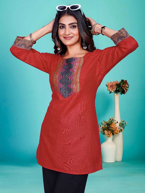 women embroidered three quarter sleeve kurti - 22226449 -  Standard Image - 4