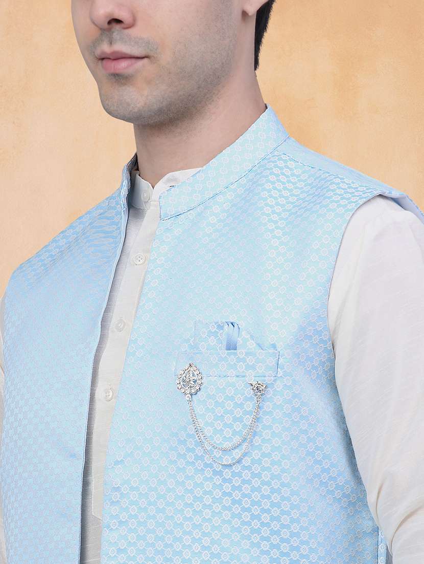 men self design mandarin neck kurta pyjama with jacket set - 22226473 -  Standard Image - 4