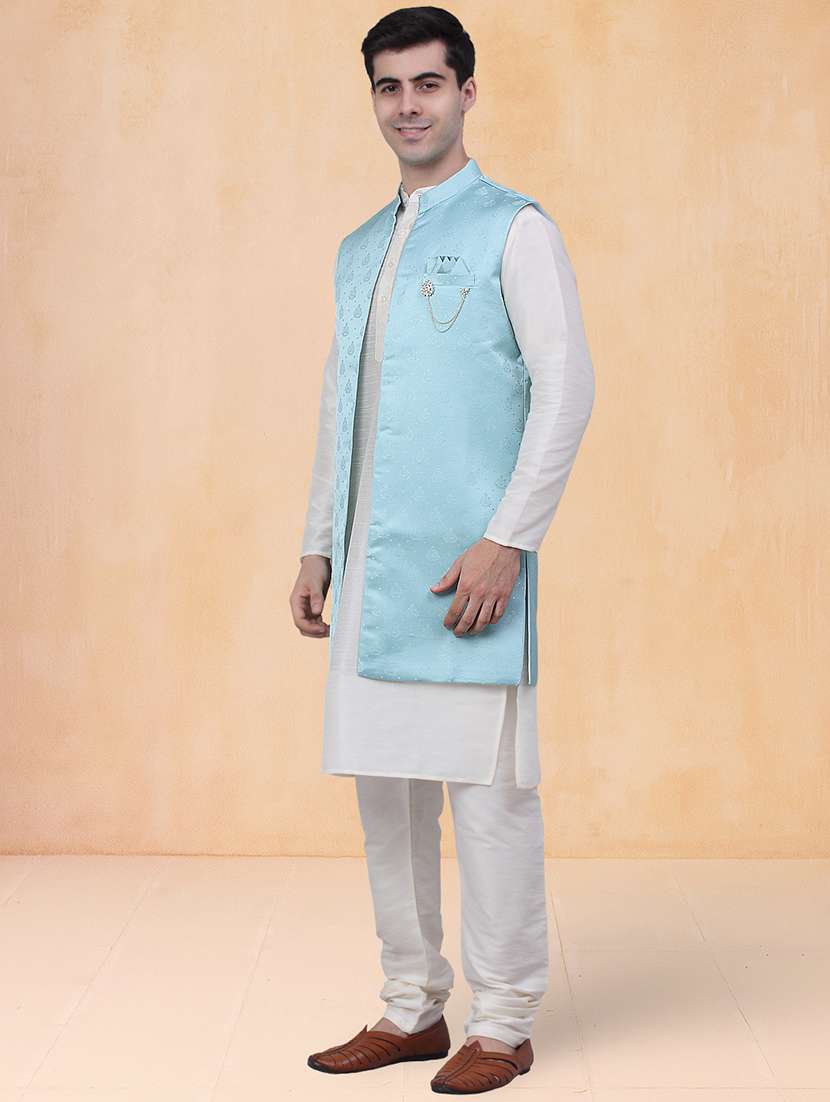 men self design mandarin neck kurta pyjama with jacket set - 22226478 -  Standard Image - 1