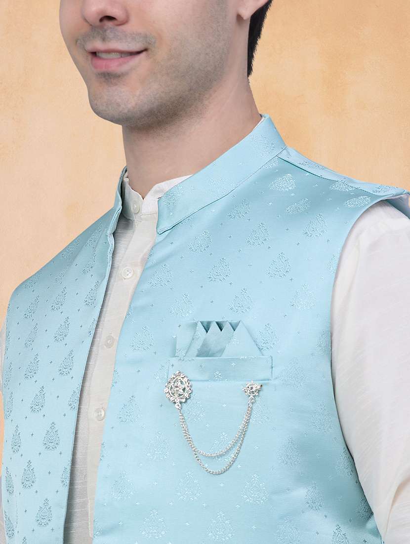 men self design mandarin neck kurta pyjama with jacket set - 22226478 -  Standard Image - 4