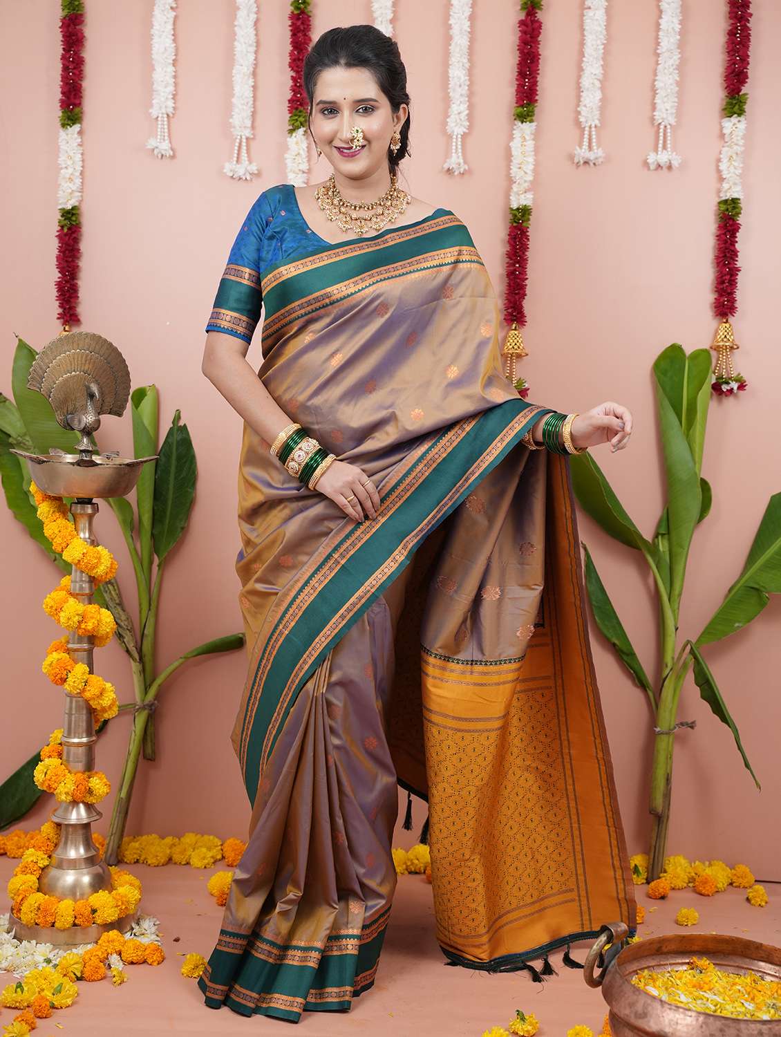 women self design nauvari saree with blouse - 22226494 -  Standard Image - 1