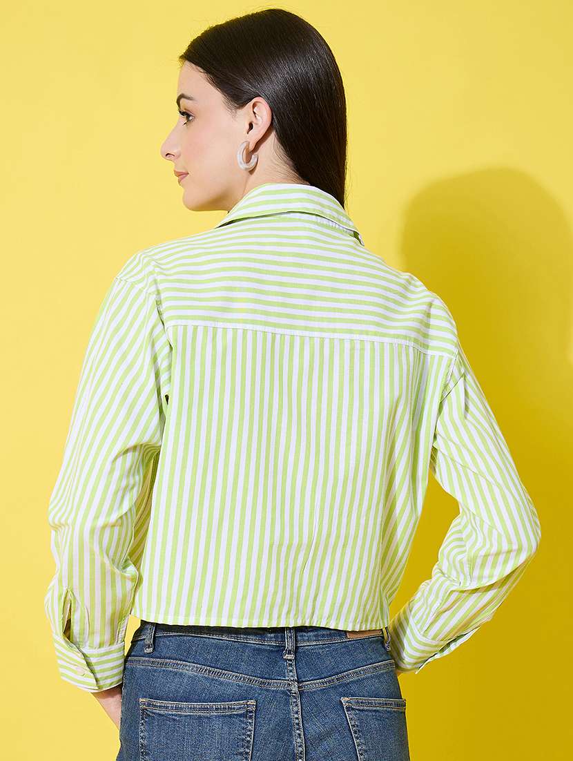 women striped long sleeve collared crop shirt - 22226514 -  Standard Image - 4