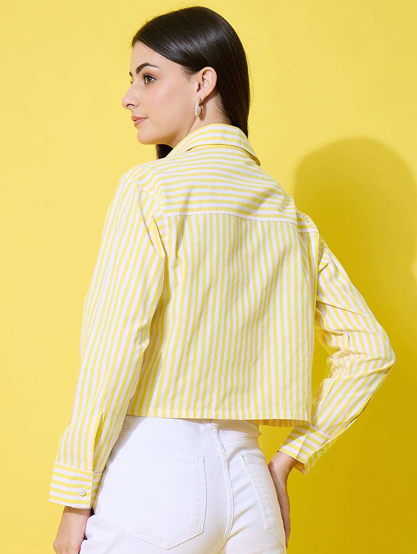 women striped long sleeve collared crop shirt - 22226516 -  Standard Image - 4