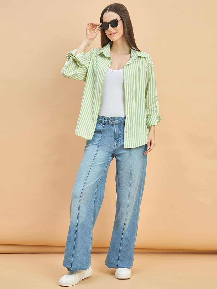 women striped collared long sleeve oversized shirt - 22226535 -  Standard Image - 6