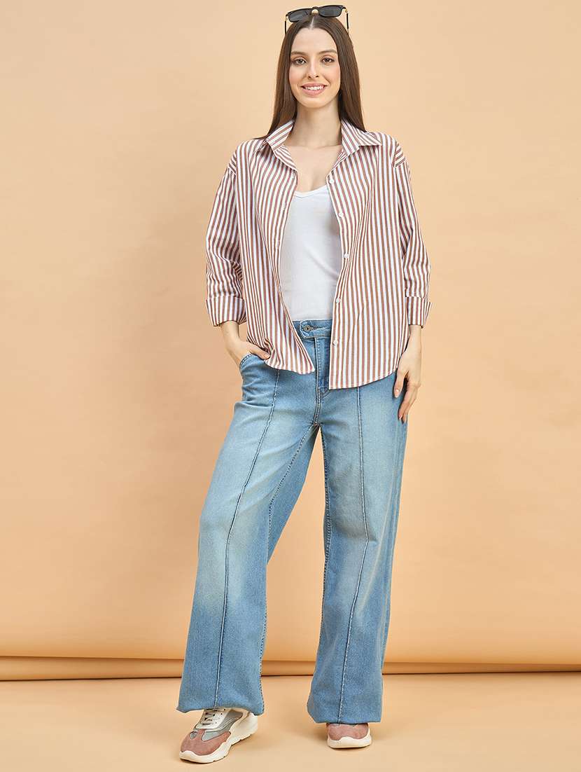 women striped collared long sleeve oversized shirt - 22226536 -  Standard Image - 6