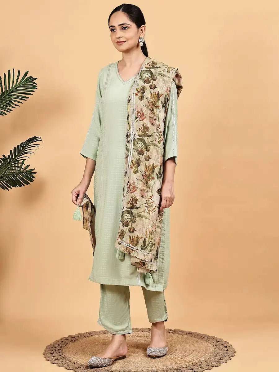 women self design three quarter sleeve kurta pant with dupatta set - 22226559 -  Standard Image - 1