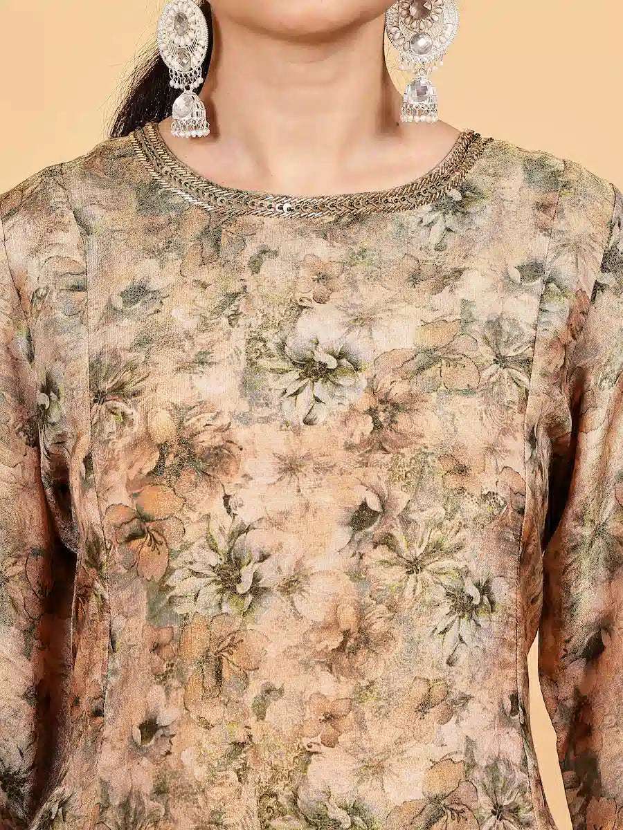 women floral three quarter sleeve kurta pant with dupatta set - 22226572 -  Standard Image - 4