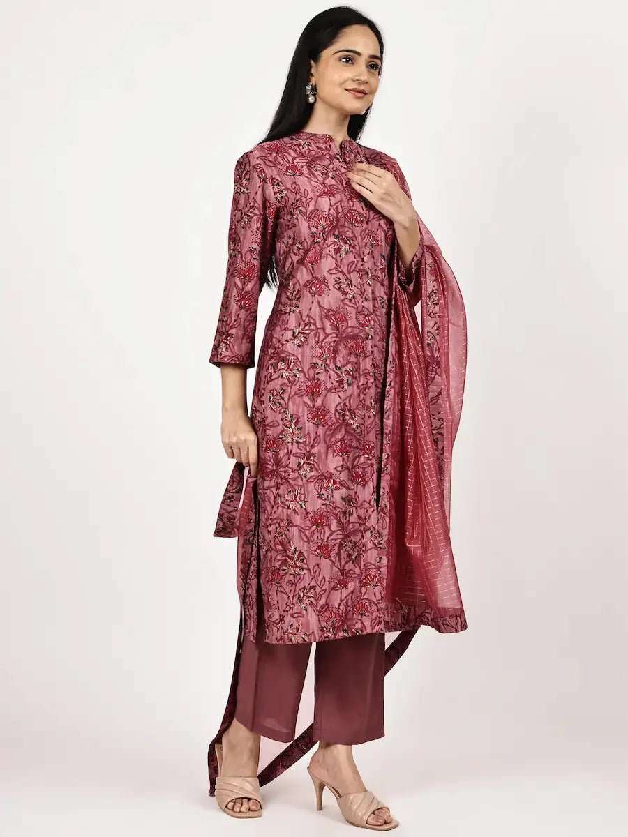 women floral three quarter sleeve kurta pant with dupatta set - 22226594 -  Standard Image - 1