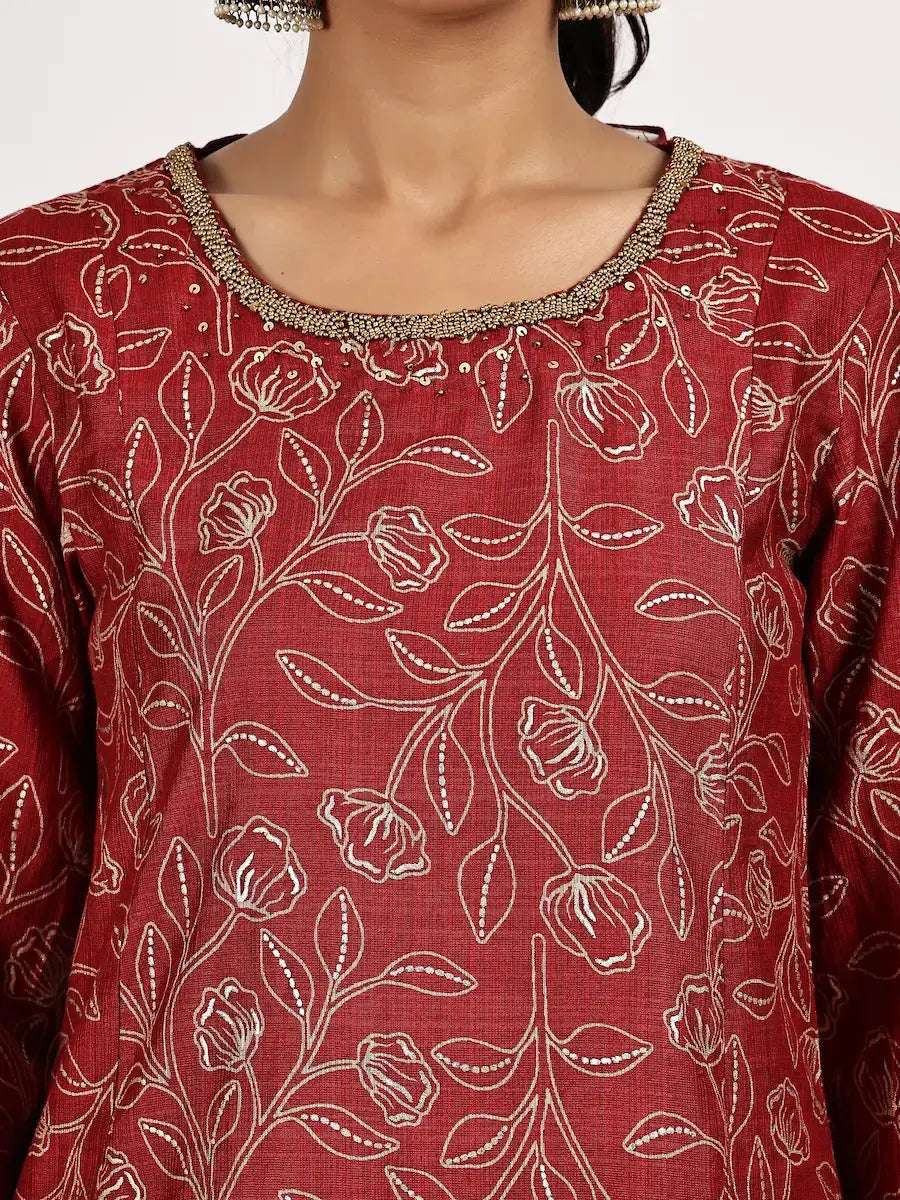 women floral three quarter sleeve kurta pant with dupatta set - 22226597 -  Standard Image - 4