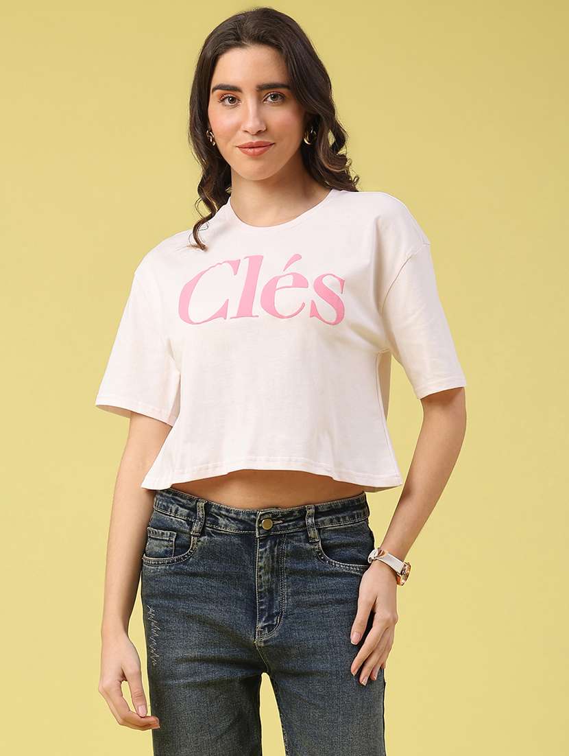 women printed short sleeve crop t-shirt - 22226612 -  Standard Image - 1