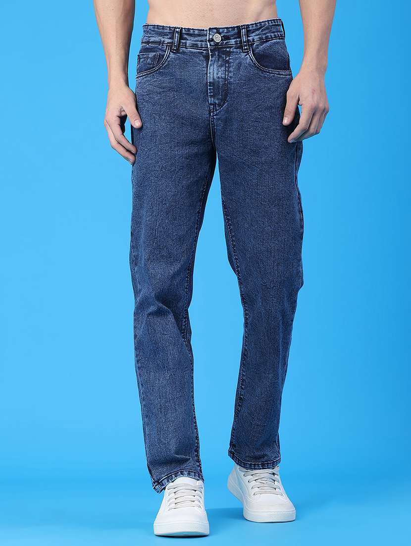 men plain mid rise full length jeans