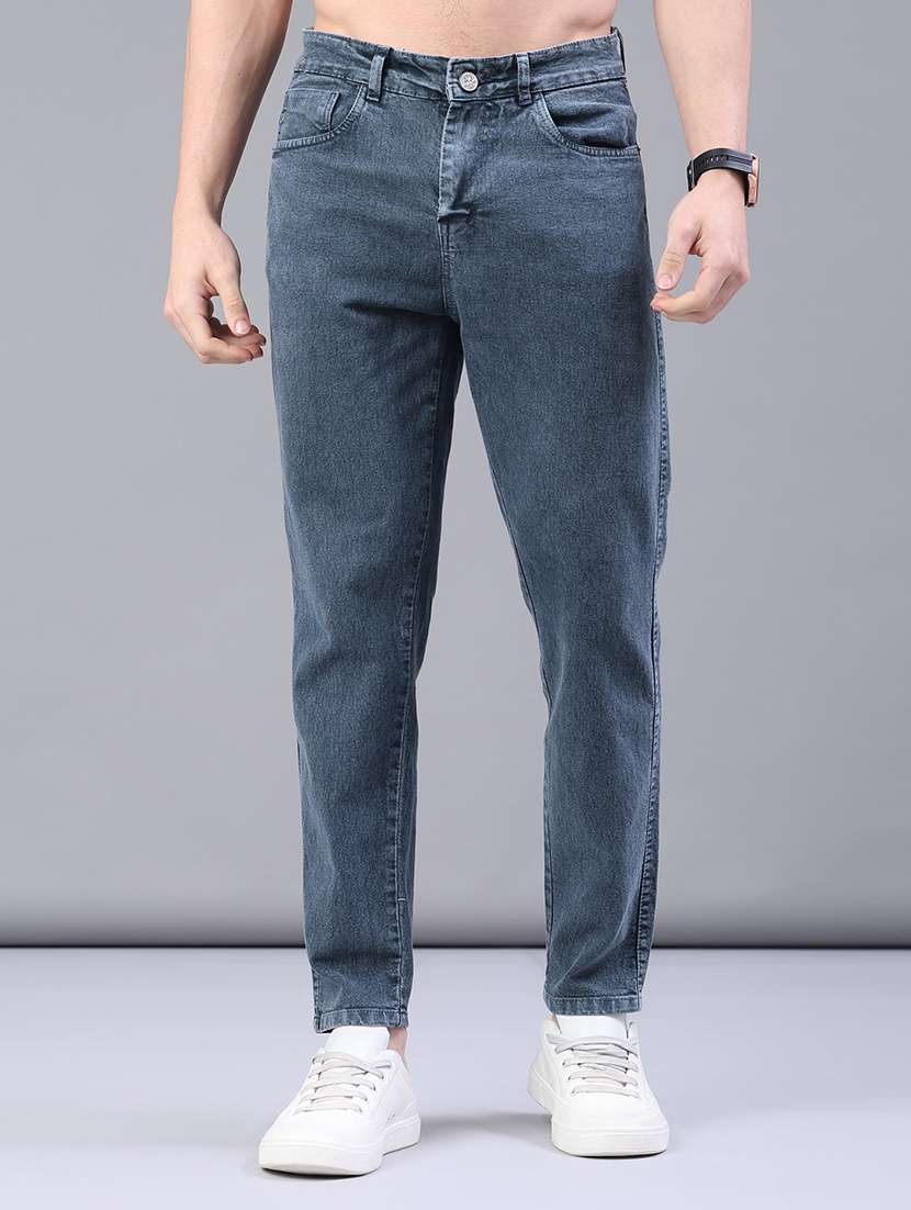 men plain mid rise full length jeans