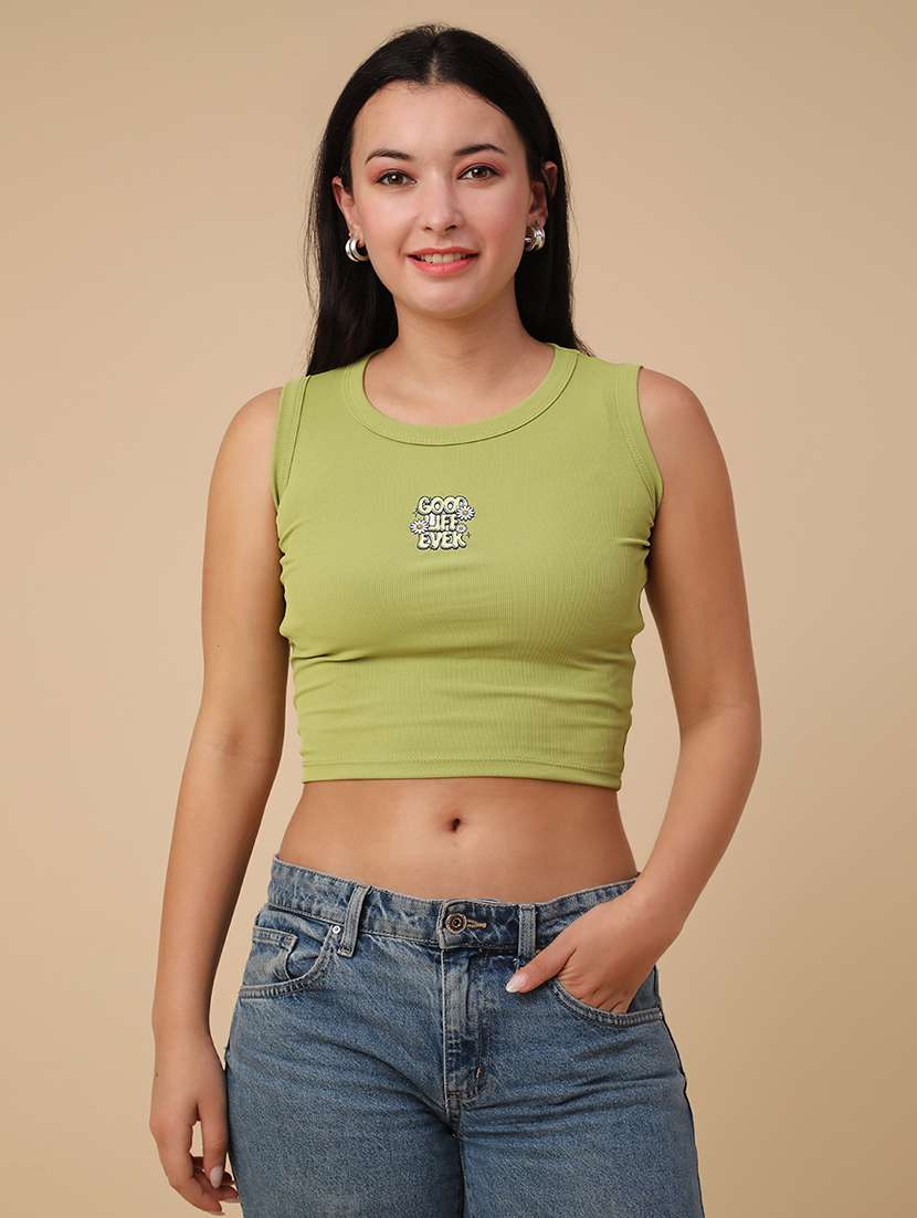 green cotton crop top - 22226655 -  Standard Image - 1