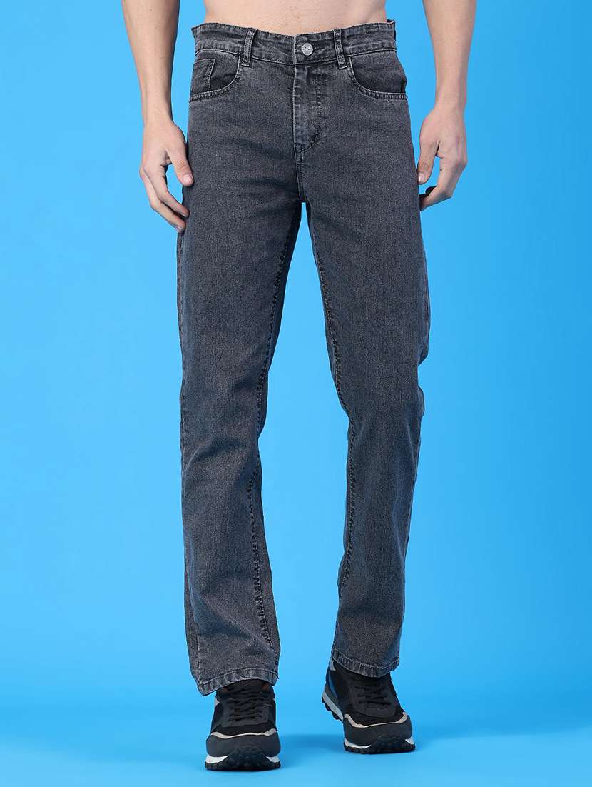 men plain mid rise full length jeans