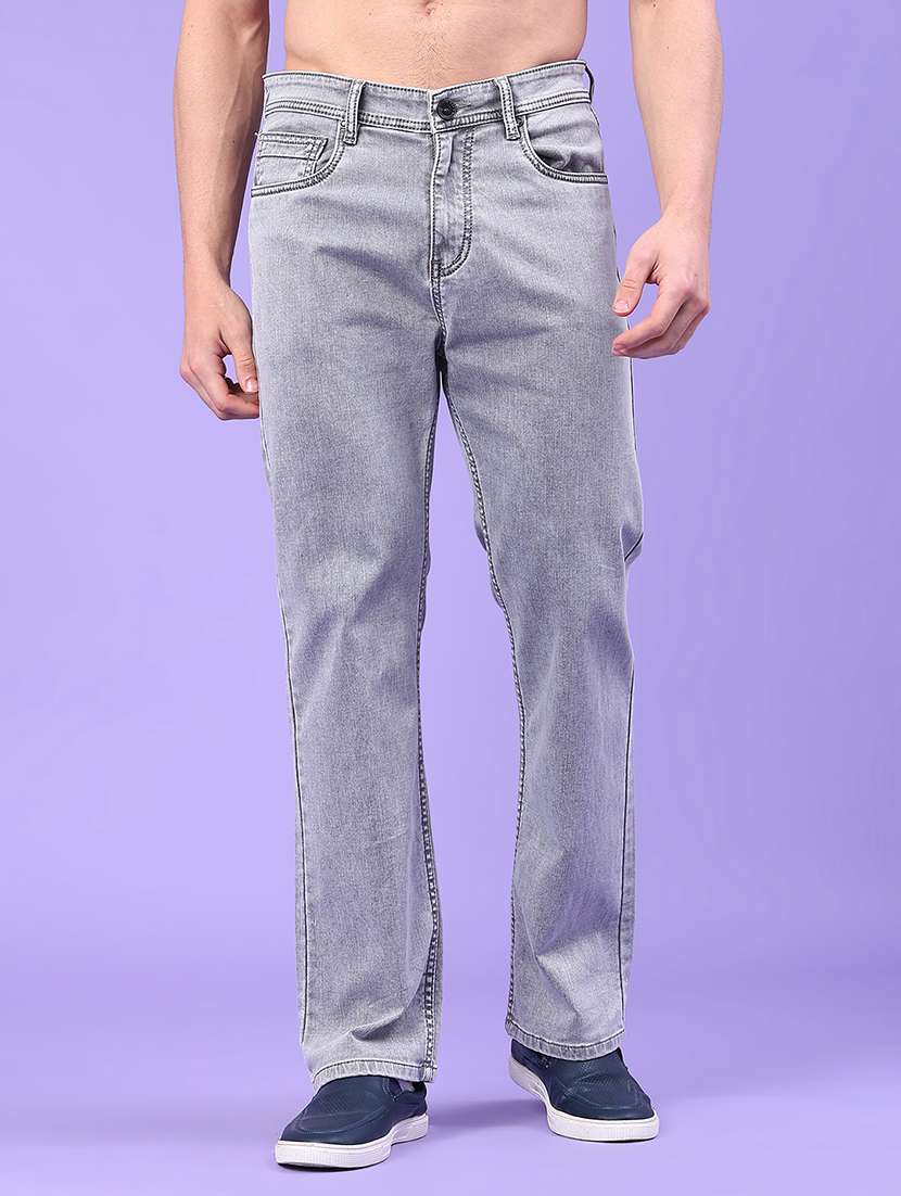 men plain mid rise full length jeans