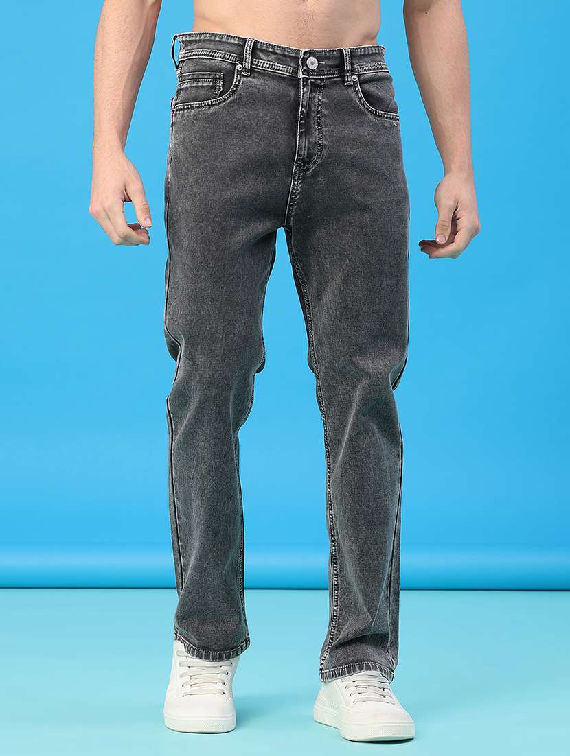 men plain mid rise full length straight fit jeans