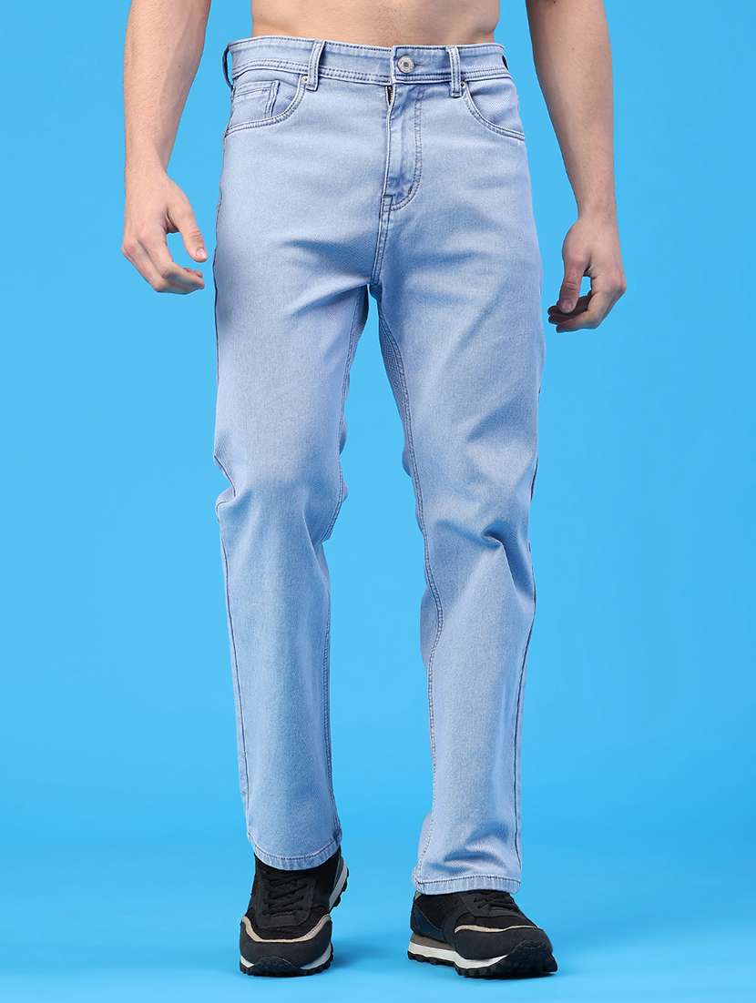 men plain mid rise full length straight fit jeans