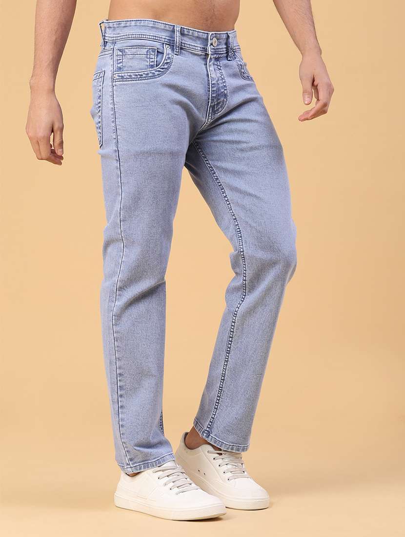 men plain mid rise full length slim fit jeans - 22226726 -  Standard Image - 1