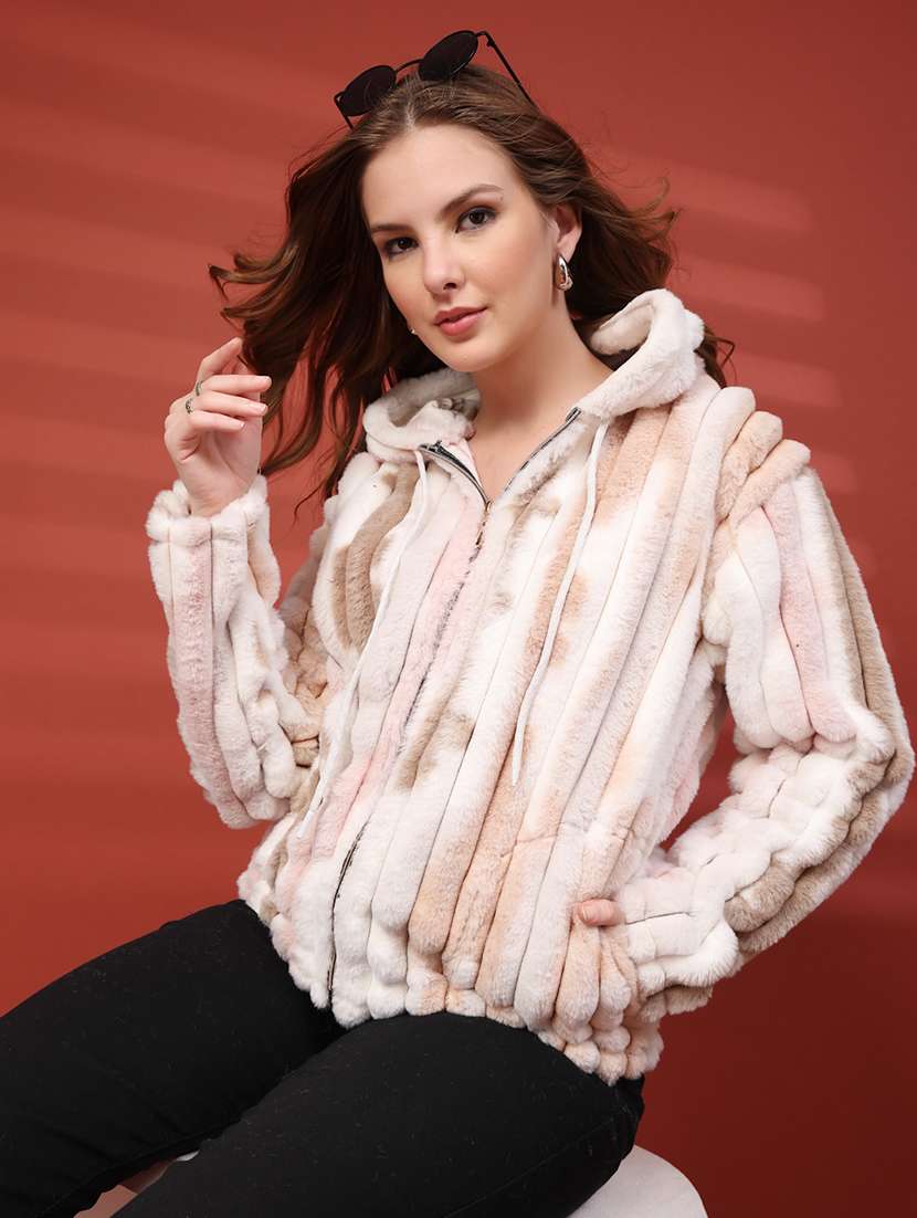 women self designed long sleeve hooded jacket - 22226825 -  Standard Image - 1