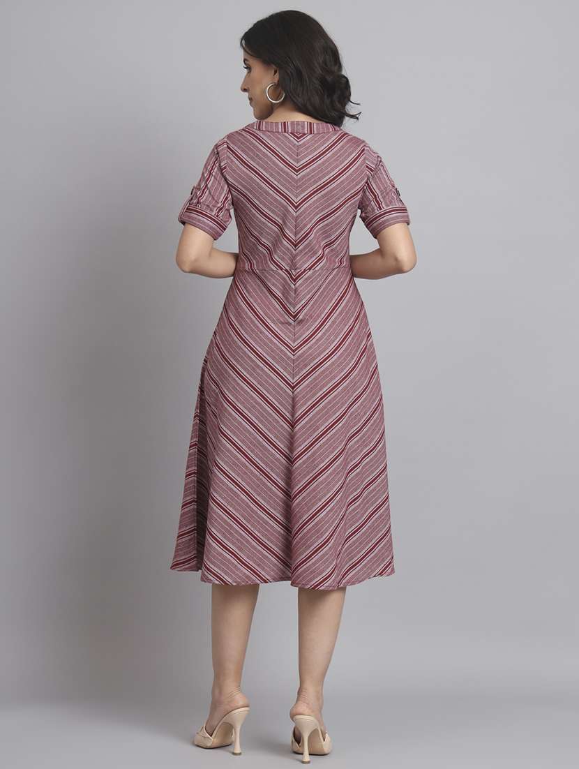 women striped roll up sleeve a-line dress - 22226842 -  Standard Image - 4